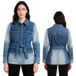 Damska kurtka jeansowa granatowa EU M z paskiem i kieszeniami