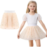 Żółta tiulowa spódniczka dziewczęca z haftem L 120–140 cm