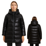 Czarna damska kurtka pikowana z kapturem długa EU S