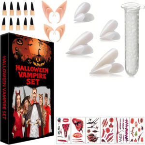 Zestaw wampira Halloween dla dorosłych kły uszy pazury tatuaże