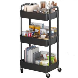 Wózek kuchenny 3-poziomowy na kółkach organizer czarny