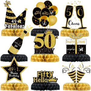 Dekoracje stołu na 50 urodziny papierowe czarno-złote zestaw jubileuszowy