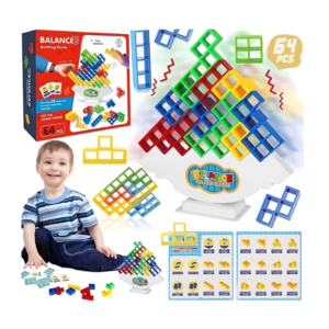 Gra edukacyjna klocki Tetris wieża balansująca 64 elementy wiek 3+