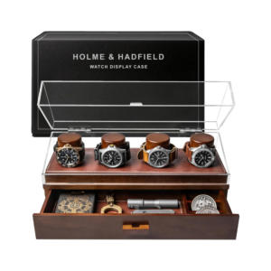 Pudełko na zegarki drewniane orzech włoski z szufladą eleganckie