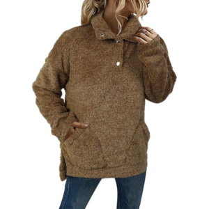 Damski sweter polarowy teddy stójka luźny krój na co dzień EU XXL