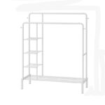 Wieszak stojący metalowy biały z półkami