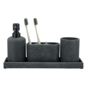 Zestaw akcesoriów łazienkowych 4 sztuki dozownik kubek czarny kamień