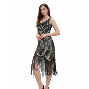 Czarna sukienka wieczorowa Art Deco cekinami frędzlami klimat lat 20 Gatsby