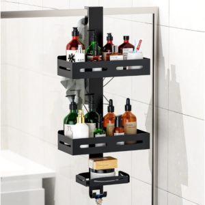 Nowoczesna wisząca półka prysznicowa czarna 3 poziomy koszyk stal