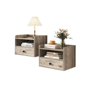 Zestaw 2x Szafka nocna wisząca szara z gniazdkami USB Stolik nocny 40x29x29 cm