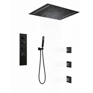 Zestaw Prysznicowy Podtynkowy Deszczownica LED Czarny Mat