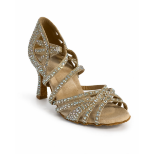 Złote buty taneczne damskie 35 kryształki szpilka 7,5 cm