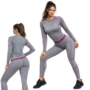 Komplet sportowy termiczny damski szary bezszwowy M