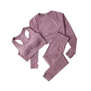 Komplet sportowy damski S legginsy + top + bluzka fioletowy